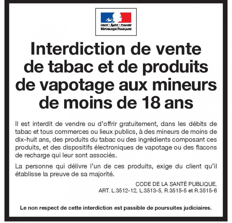 Interdiction de vente de tabac et de produits de vapotage aux mineurs de moins de 18 ans